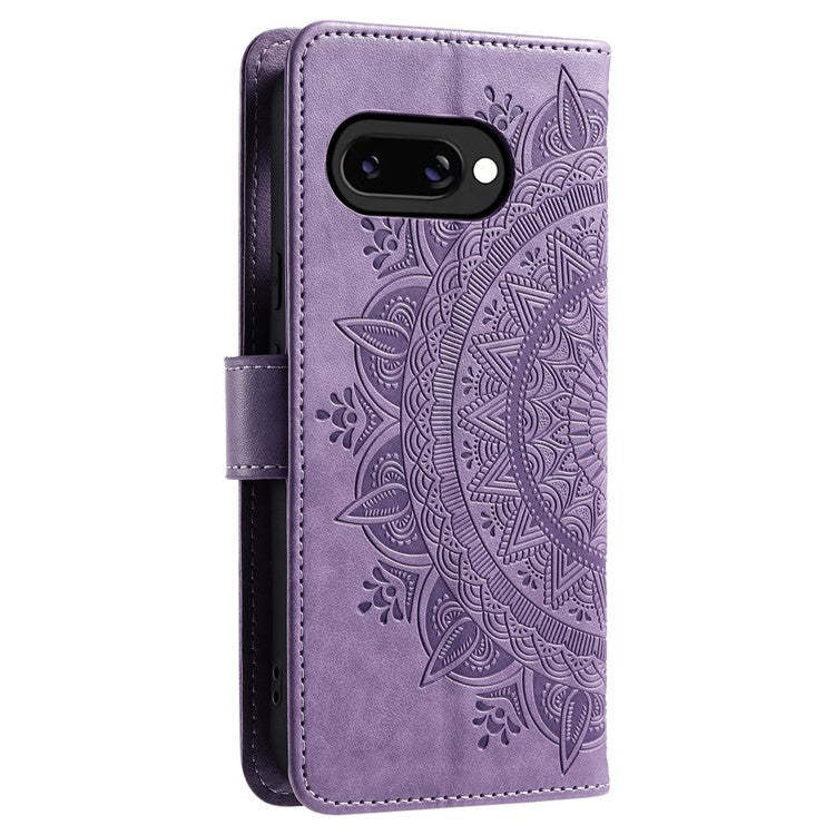 For Google Pixel 9a Case Imprinted Totem PU Leather Wallet Stand Phone Cover - Purple