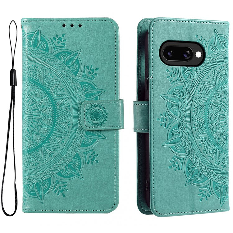 For Google Pixel 9a Case Imprinted Totem PU Leather Wallet Stand Phone Cover - Mint Green