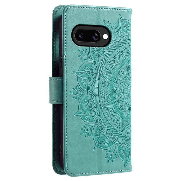 For Google Pixel 9a Case Imprinted Totem PU Leather Wallet Stand Phone Cover - Mint Green