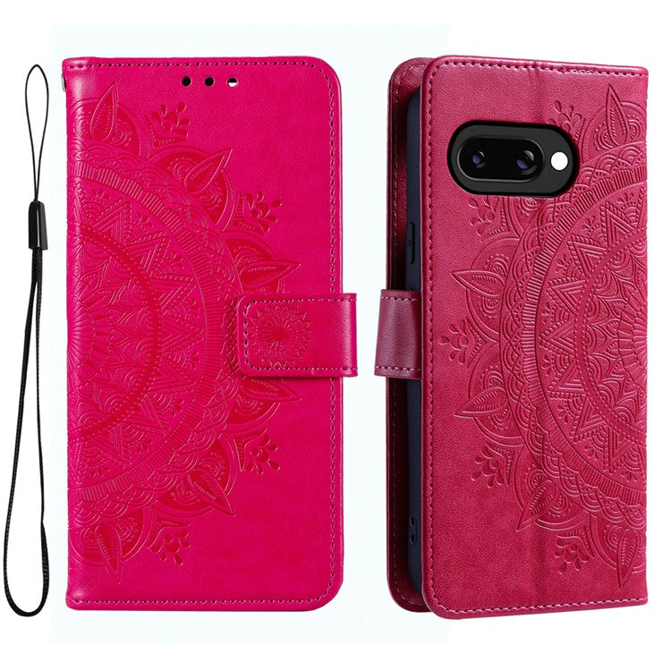 For Google Pixel 9a Case Imprinted Totem PU Leather Wallet Stand Phone Cover - Rose