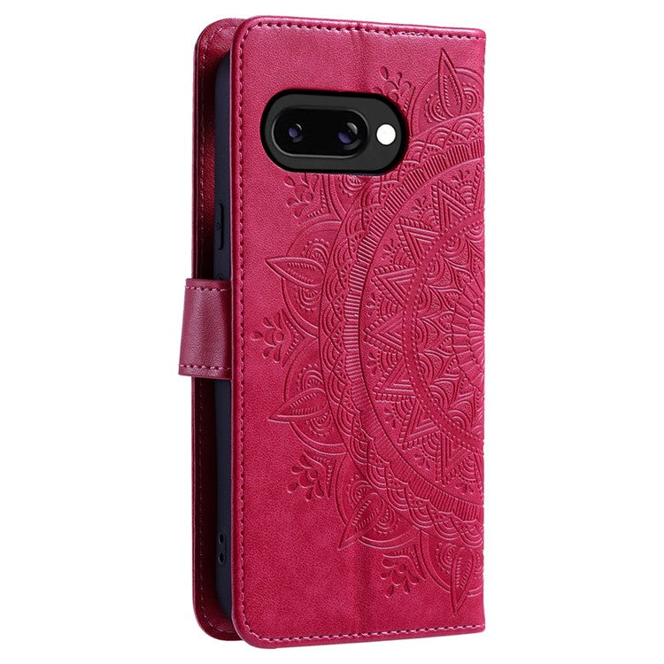 For Google Pixel 9a Case Imprinted Totem PU Leather Wallet Stand Phone Cover - Rose