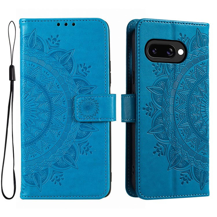 For Google Pixel 9a Case Imprinted Totem PU Leather Wallet Stand Phone Cover - Blue