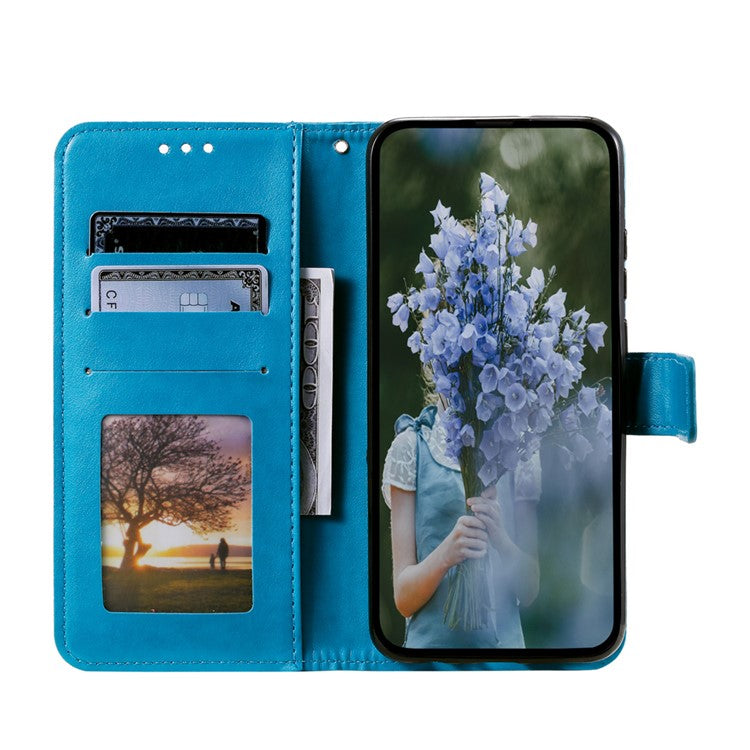 For Google Pixel 9a Case Imprinted Totem PU Leather Wallet Stand Phone Cover - Blue