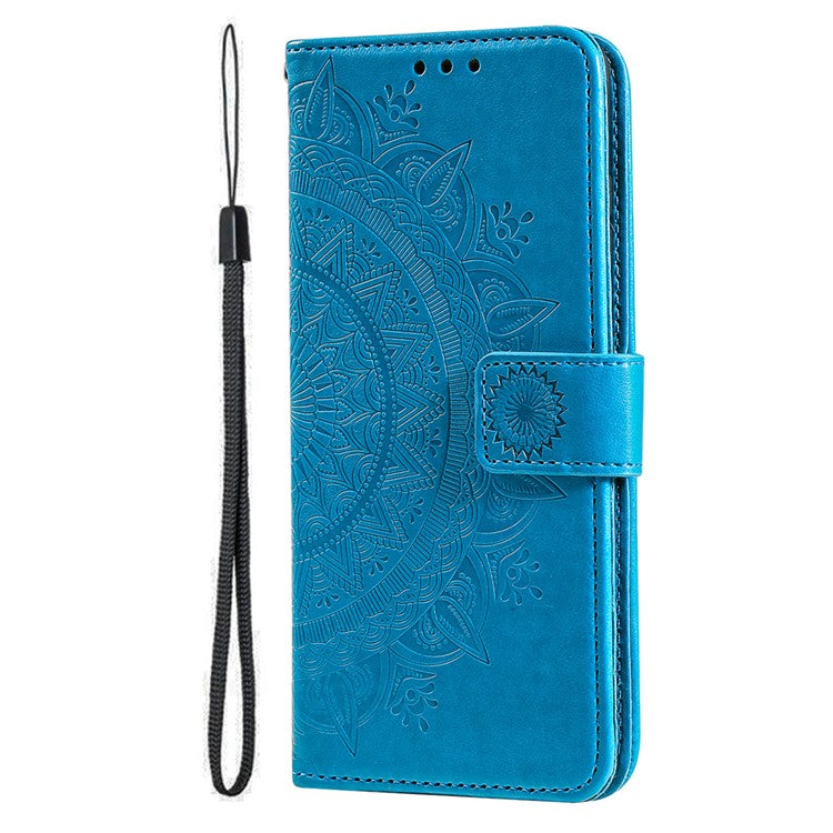 For Google Pixel 9a Case Imprinted Totem PU Leather Wallet Stand Phone Cover - Blue