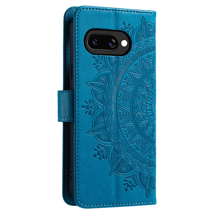 For Google Pixel 9a Case Imprinted Totem PU Leather Wallet Stand Phone Cover - Blue