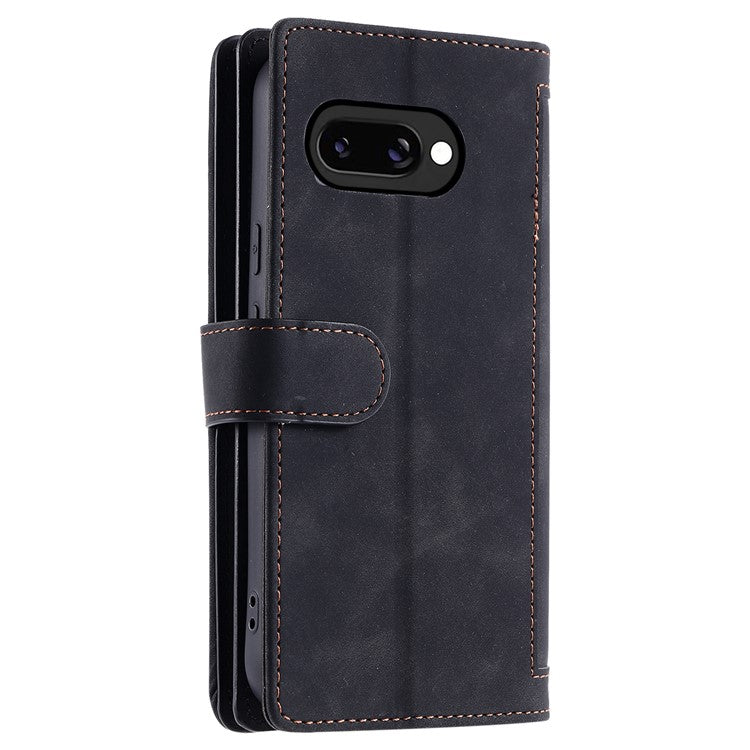 For Google Pixel 9a Case PU Leather Phone Cover with Zipper Wallet 9 Card Slots - Black