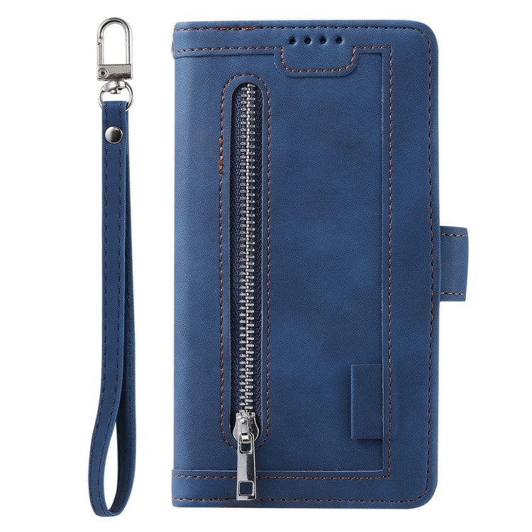 For Google Pixel 9a Case PU Leather Phone Cover with Zipper Wallet 9 Card Slots - Blue