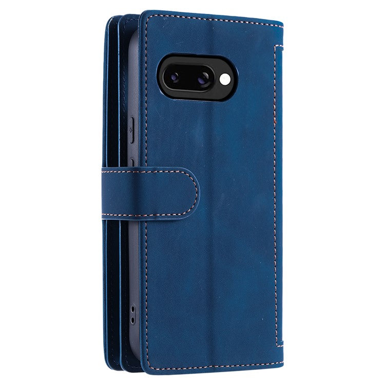 For Google Pixel 9a Case PU Leather Phone Cover with Zipper Wallet 9 Card Slots - Blue