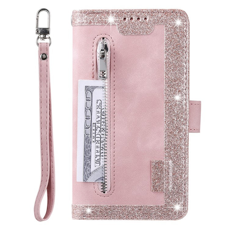 For Google Pixel 9a Case PU Leather Phone Cover with Zipper Wallet 9 Card Slots - Rose Gold