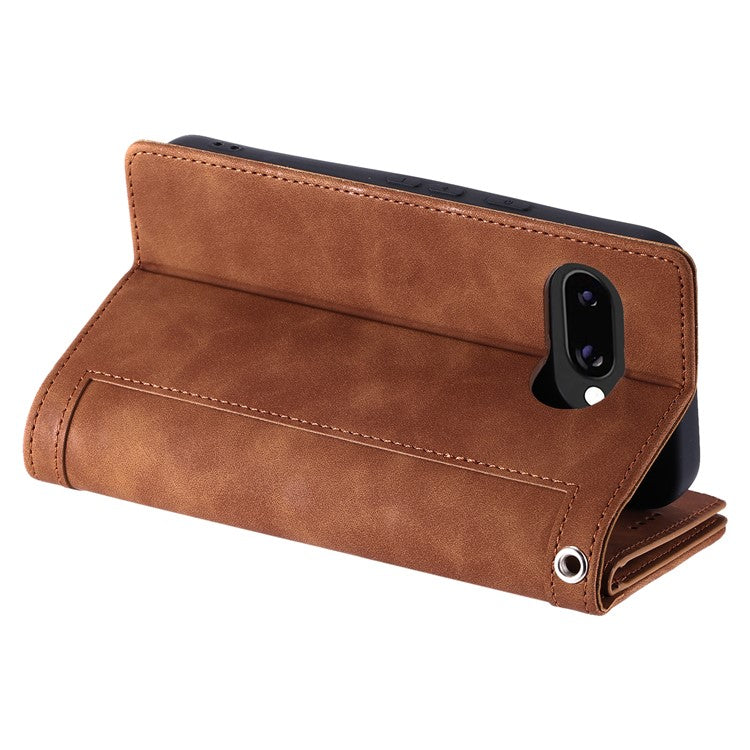 For Google Pixel 9a Case PU Leather Phone Cover with Zipper Wallet 9 Card Slots - Brown