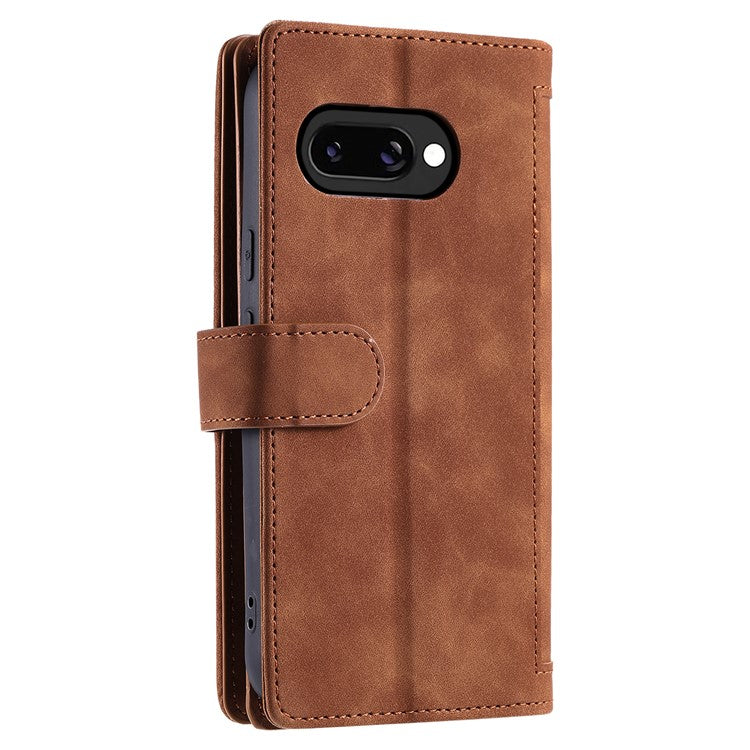 For Google Pixel 9a Case PU Leather Phone Cover with Zipper Wallet 9 Card Slots - Brown