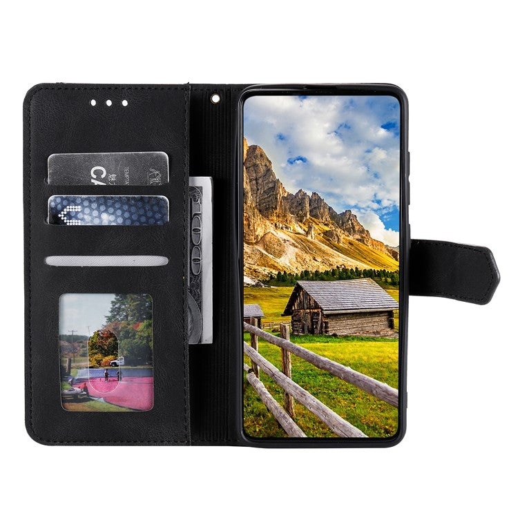 For Google Pixel 9a Leather Case Splicing Stitching Wallet Stand Phone Cover with Strap - Black