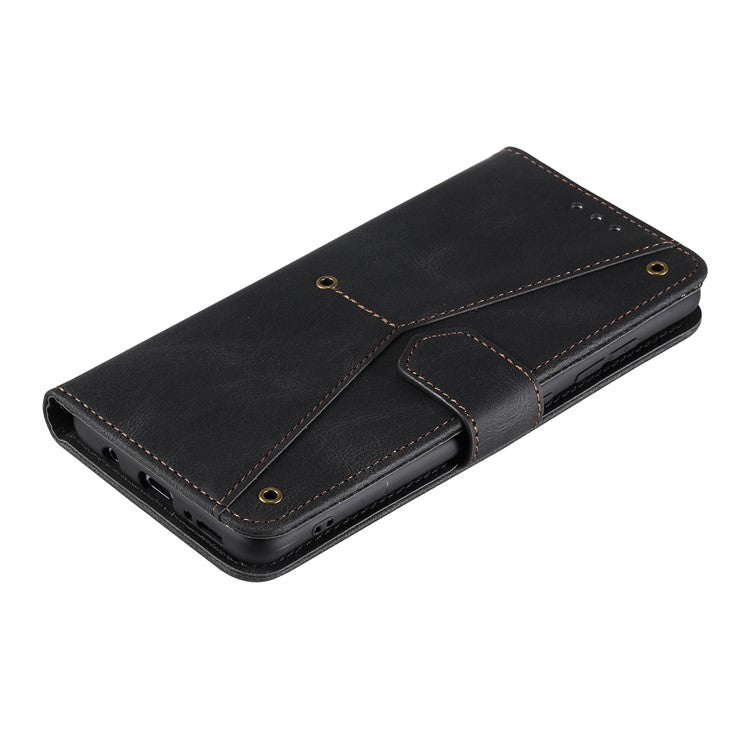 For Google Pixel 9a Leather Case Splicing Stitching Wallet Stand Phone Cover with Strap - Black