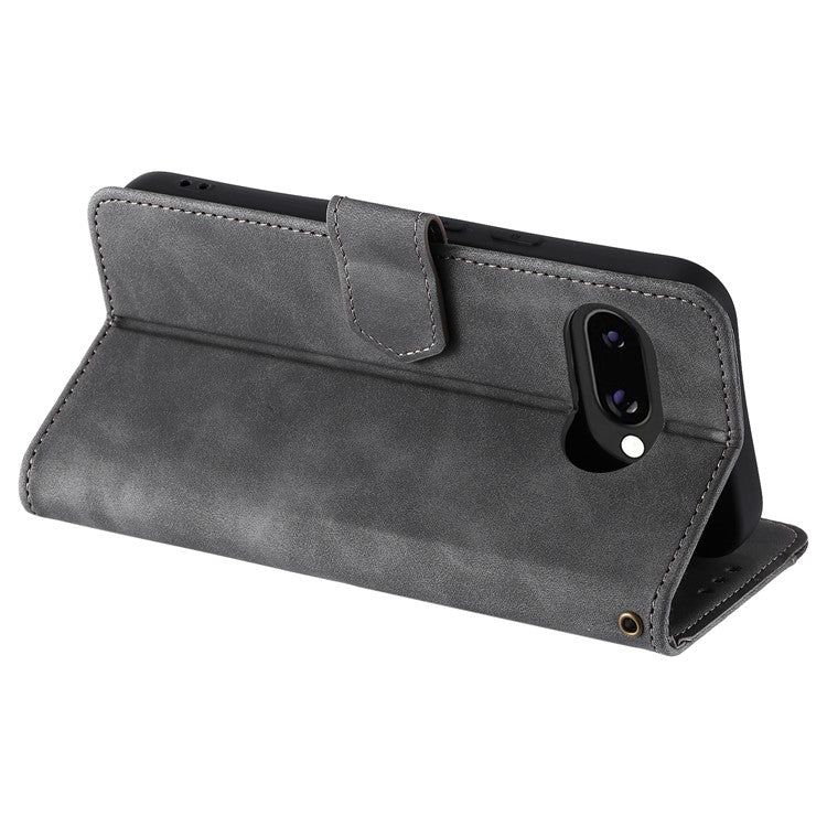 For Google Pixel 9a Leather Case Splicing Stitching Wallet Stand Phone Cover with Strap - Grey