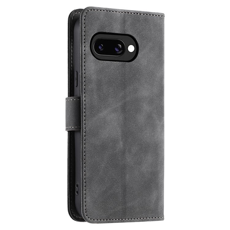 For Google Pixel 9a Leather Case Splicing Stitching Wallet Stand Phone Cover with Strap - Grey