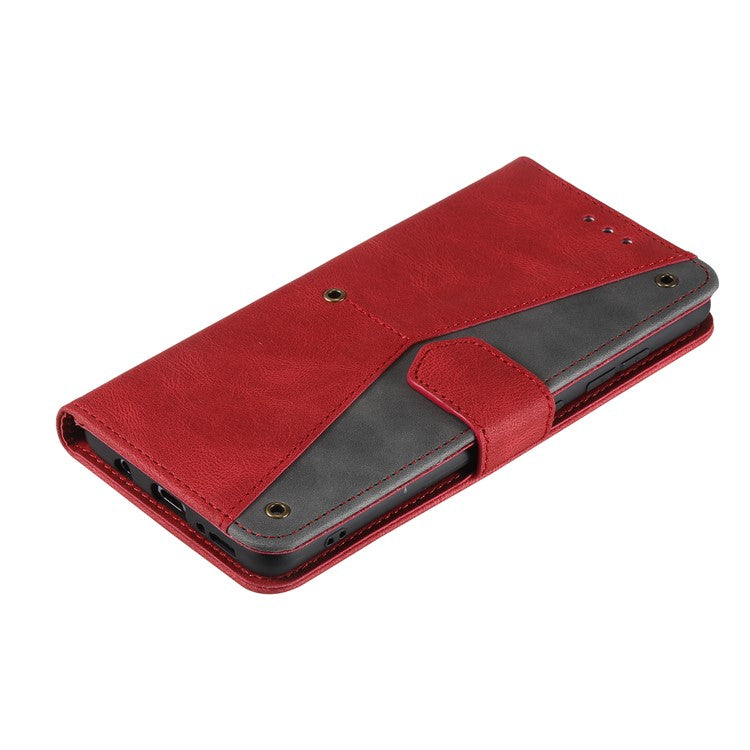 For Google Pixel 9a Leather Case Splicing Stitching Wallet Stand Phone Cover with Strap - Red