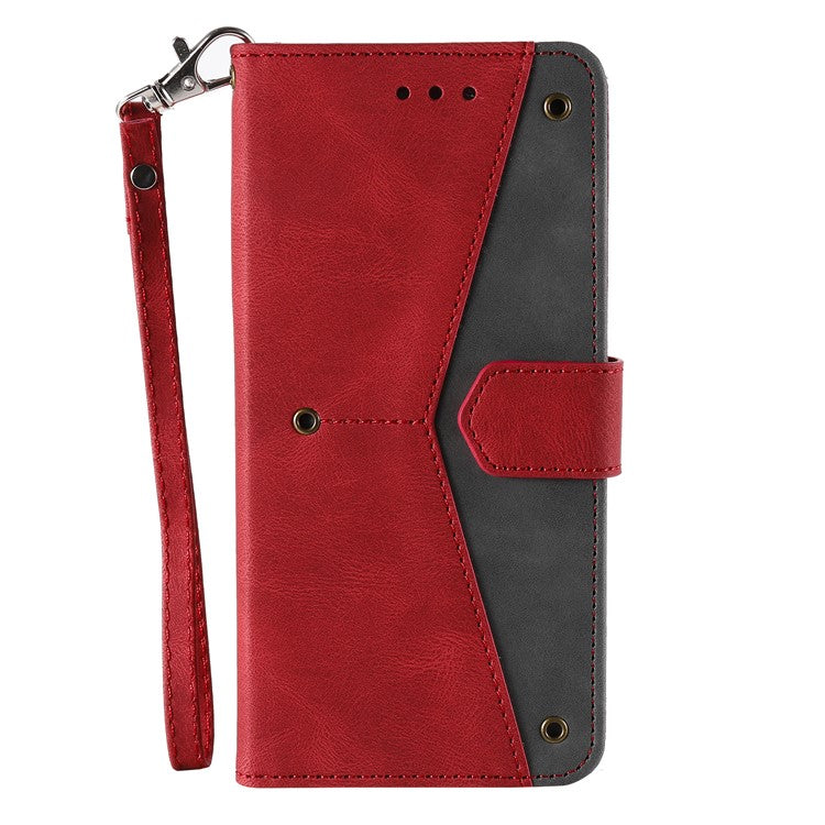 For Google Pixel 9a Leather Case Splicing Stitching Wallet Stand Phone Cover with Strap - Red