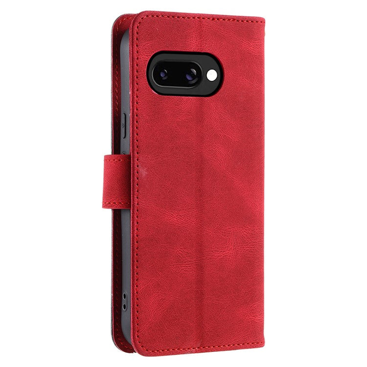 For Google Pixel 9a Leather Case Splicing Stitching Wallet Stand Phone Cover with Strap - Red