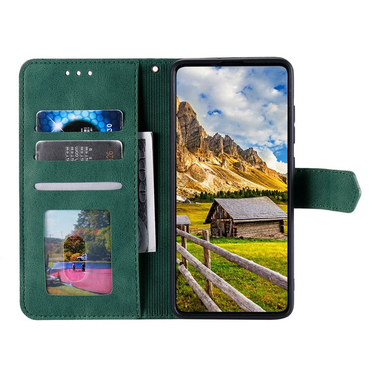 For Google Pixel 9a Leather Case Splicing Stitching Wallet Stand Phone Cover with Strap - Green