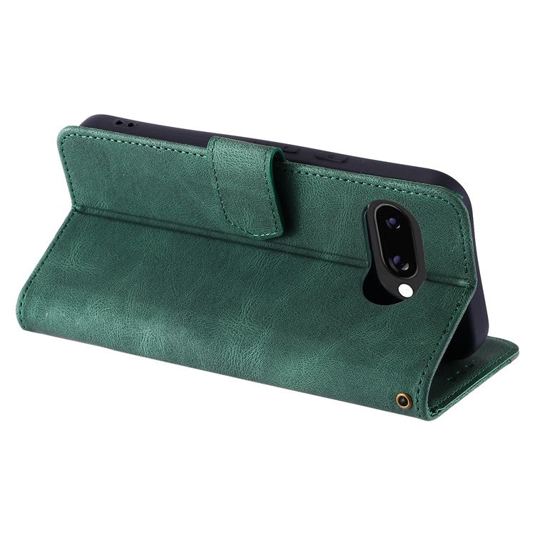 For Google Pixel 9a Leather Case Splicing Stitching Wallet Stand Phone Cover with Strap - Green