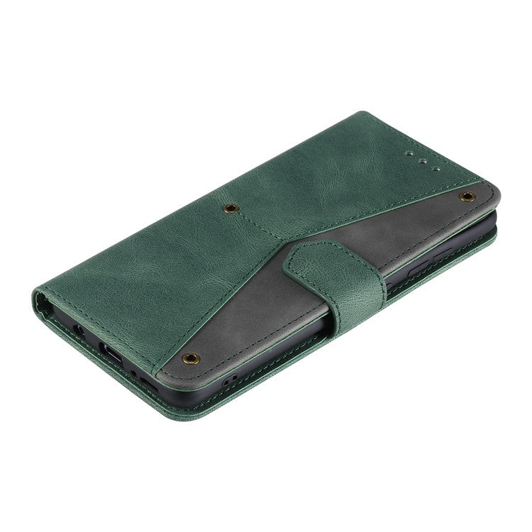 For Google Pixel 9a Leather Case Splicing Stitching Wallet Stand Phone Cover with Strap - Green