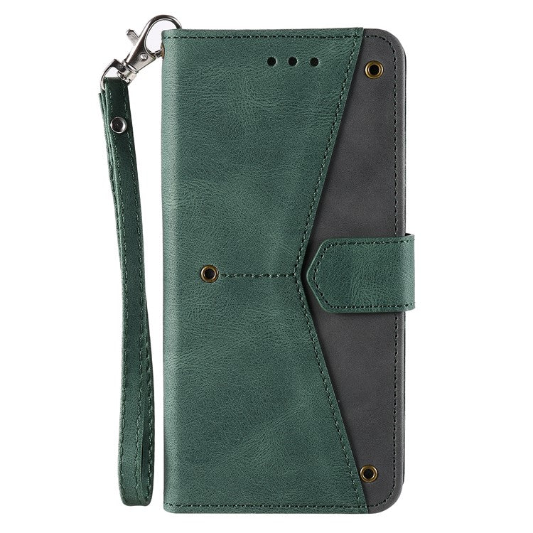 For Google Pixel 9a Leather Case Splicing Stitching Wallet Stand Phone Cover with Strap - Green