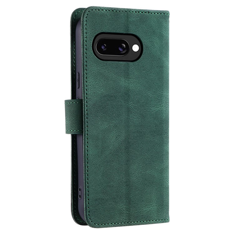 For Google Pixel 9a Leather Case Splicing Stitching Wallet Stand Phone Cover with Strap - Green