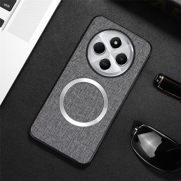 Phone Case For Xiaomi Redmi 14C 4G / 14R 5G / Poco C75 4G Drop-Proof TPU+Cloth Back Cover Compatible with MagSafe - Grey