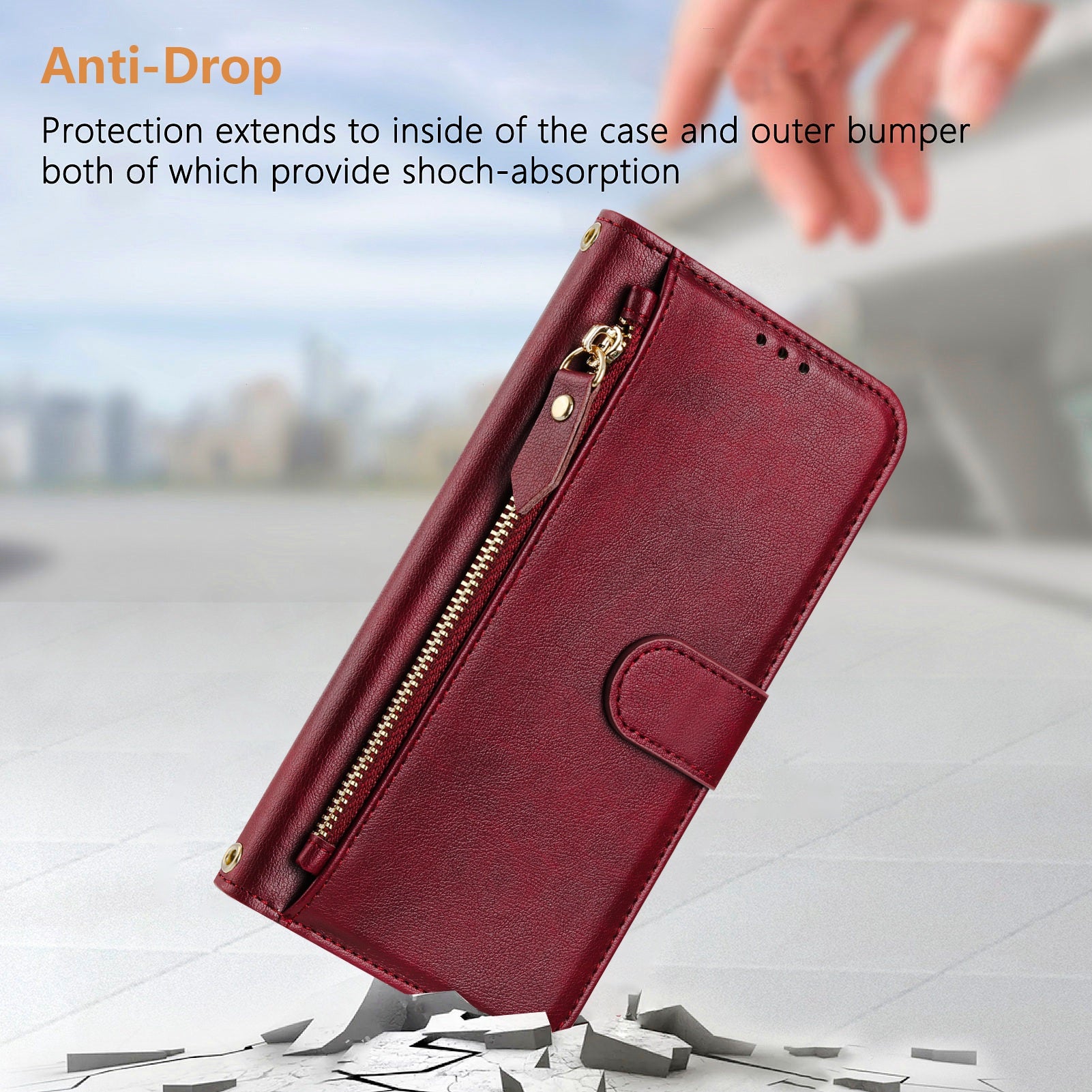 For Xiaomi Redmi 14R 5G / Xiaomi Poco C75 4G / Xiaomi Redmi 14C 4G Case Zipper Pocket Multiple Card Slots Leather Phone Cover - Red