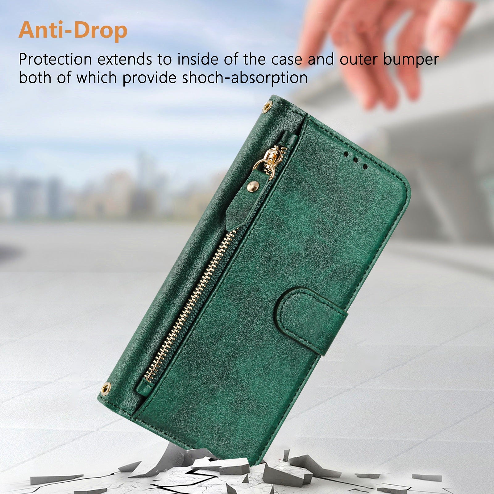 For Xiaomi Redmi Note 14 5G Case Zipper Pocket Multiple Card Slots Leather Phone Cover - Green