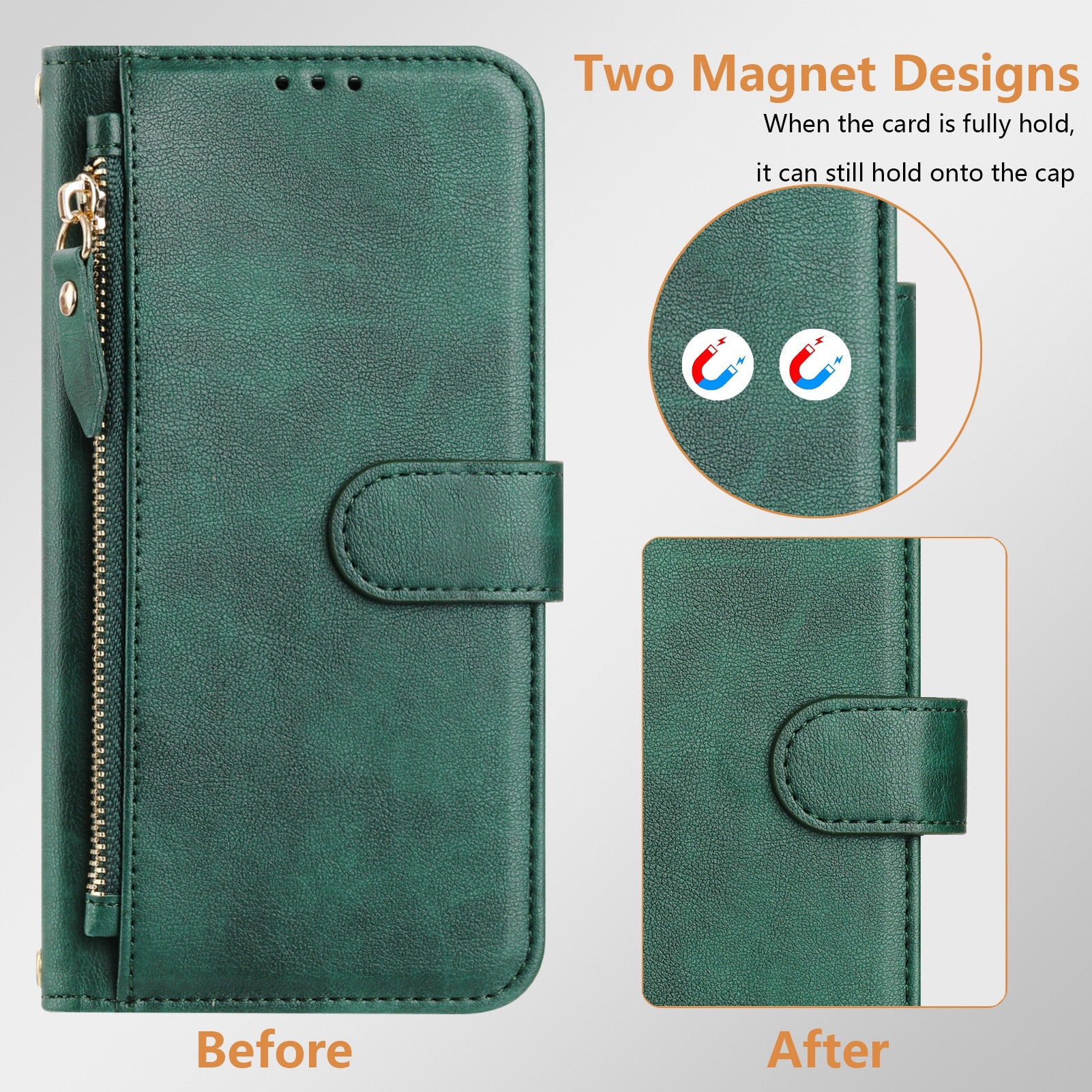 For Xiaomi Redmi Note 14 5G Case Zipper Pocket Multiple Card Slots Leather Phone Cover - Green