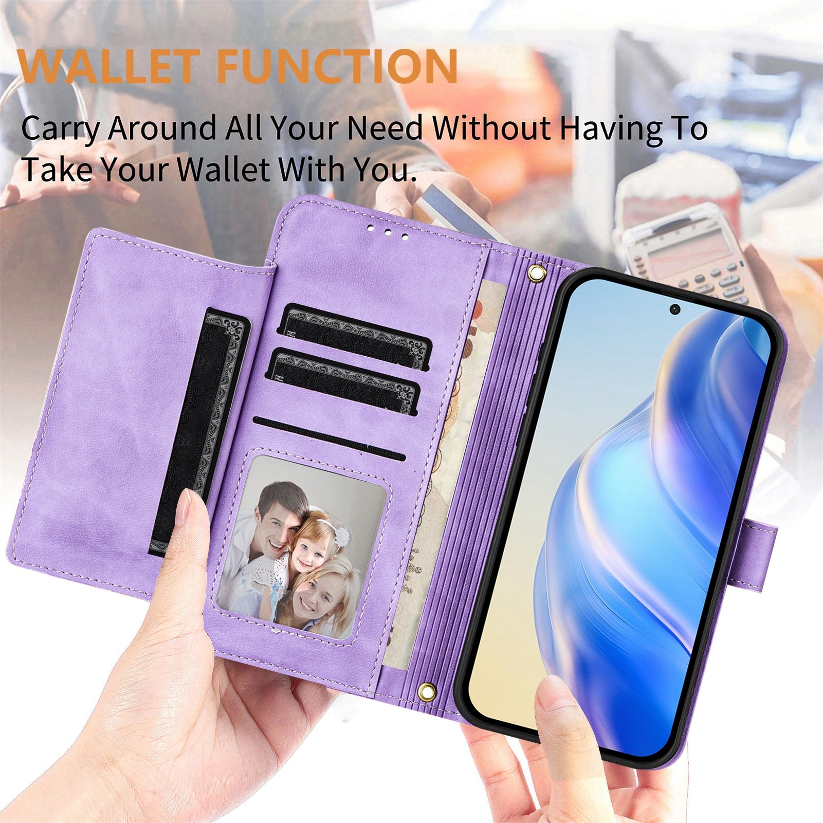 For Xiaomi Redmi Note 14 5G Case Zipper Pocket Multiple Card Slots Leather Phone Cover - Purple