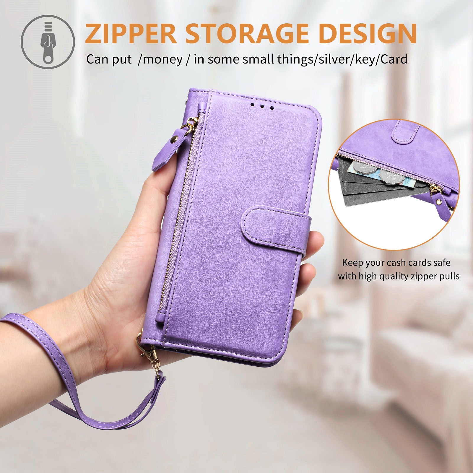 For Xiaomi Redmi Note 14 5G Case Zipper Pocket Multiple Card Slots Leather Phone Cover - Purple