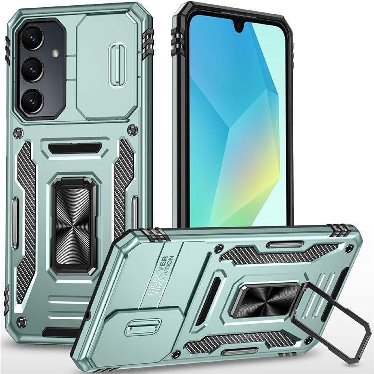 For Samsung Galaxy A16 4G / 5G Case Kickstand Slide Lens Lid PC+TPU Drop-Proof Phone Cover - Green