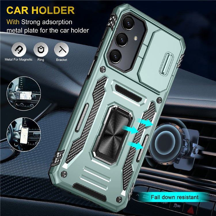 For Samsung Galaxy A16 4G / 5G Case Kickstand Slide Lens Lid PC+TPU Drop-Proof Phone Cover - Green