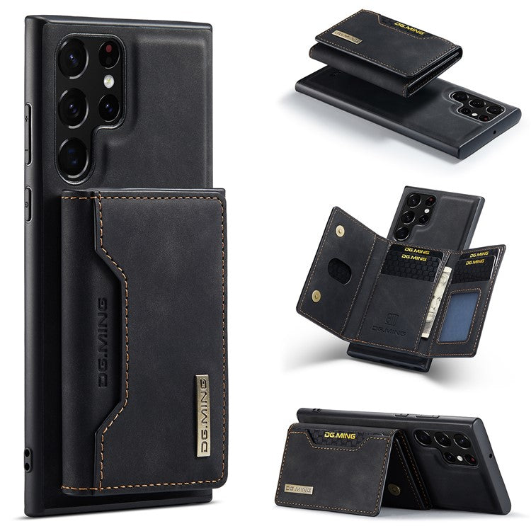 DG.MING M2 Series for Samsung Galaxy S25 Ultra Case PU+PC+TPU Phone Cover Detachable Wallet - Black