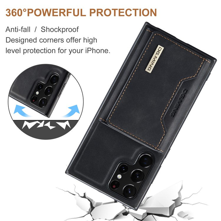 DG.MING M2 Series for Samsung Galaxy S25 Ultra Case PU+PC+TPU Phone Cover Detachable Wallet - Black