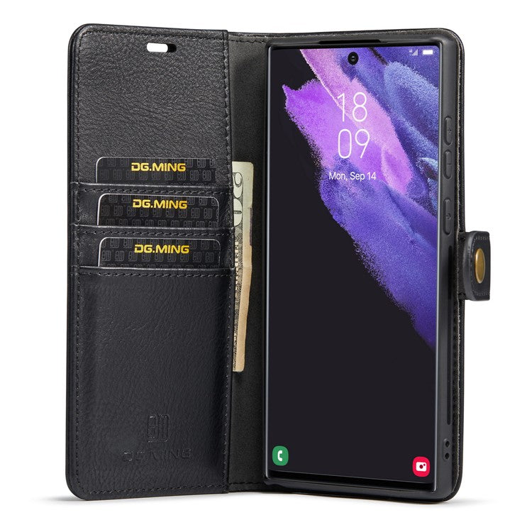 DG.MING for Samsung Galaxy S25 Ultra Case Detachable Split Leather Phone Cover - Black