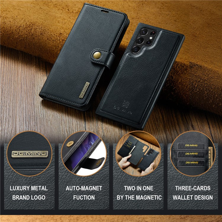 DG.MING for Samsung Galaxy S25 Ultra Case Detachable Split Leather Phone Cover - Black