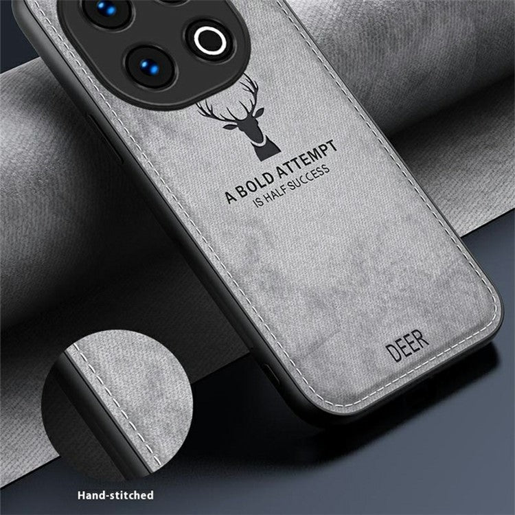 For vivo iQOO 13 5G Case Deer Pattern Cloth Texture PU Leather Hybrid Phone Cover - Grey