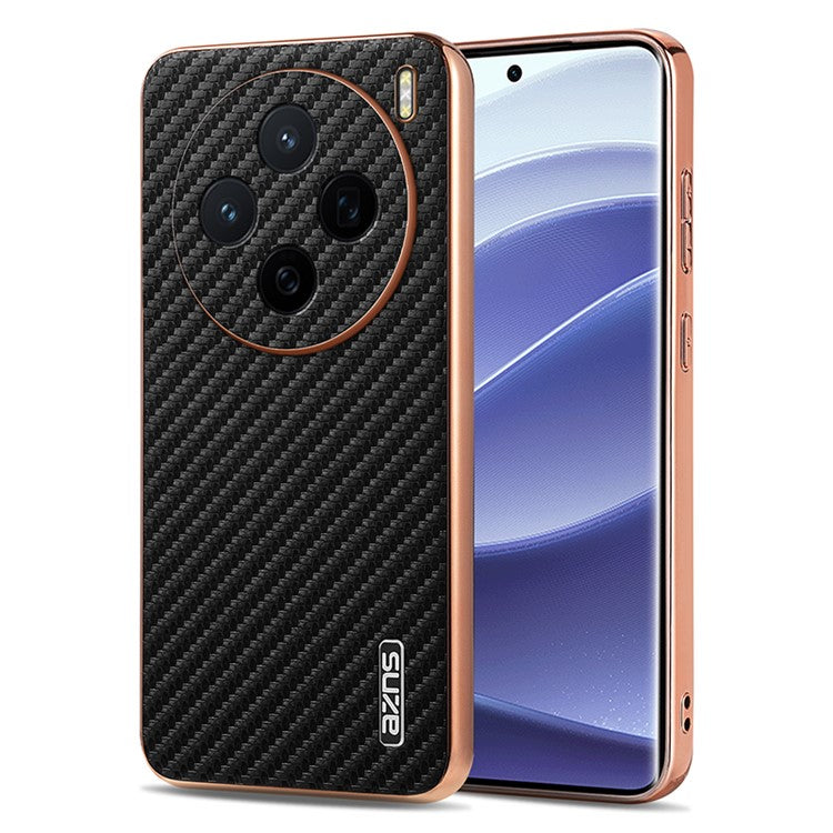 AZNS For vivo X200 5G Case Electroplating Carbon Fiber Texture PU+TPU Phone Cover - Black