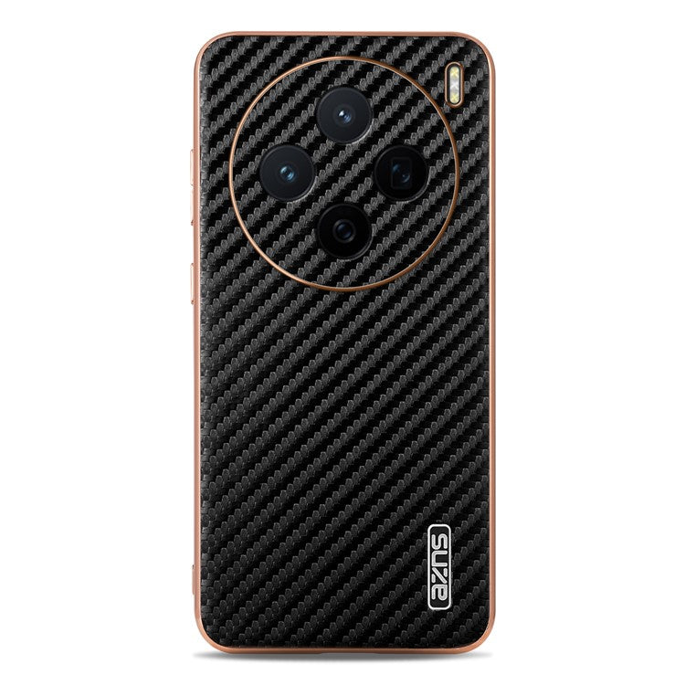 AZNS For vivo X200 5G Case Electroplating Carbon Fiber Texture PU+TPU Phone Cover - Black