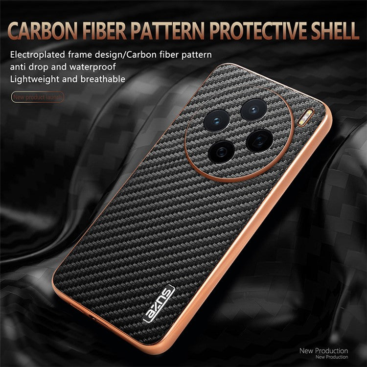 AZNS For vivo X200 5G Case Electroplating Carbon Fiber Texture PU+TPU Phone Cover - Black