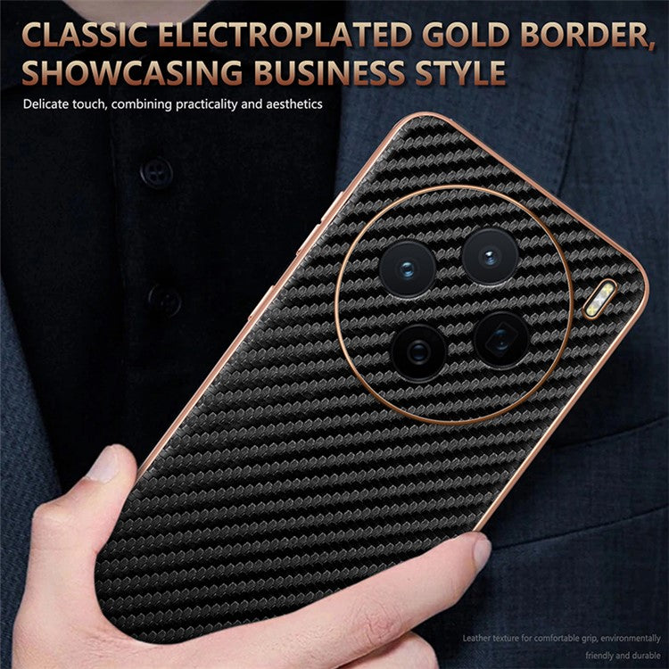 AZNS For vivo X200 5G Case Electroplating Carbon Fiber Texture PU+TPU Phone Cover - Black