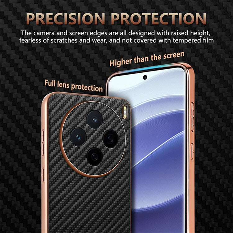 AZNS For vivo X200 5G Case Electroplating Carbon Fiber Texture PU+TPU Phone Cover - Black