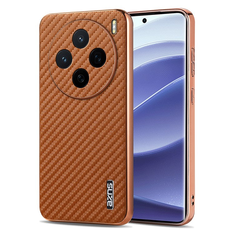 AZNS For vivo X200 5G Case Electroplating Carbon Fiber Texture PU+TPU Phone Cover - Brown