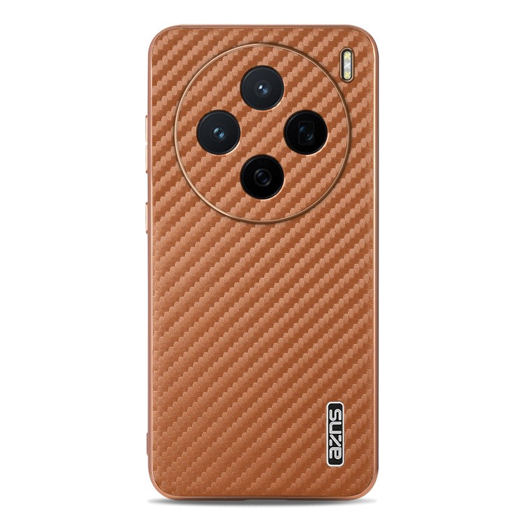 AZNS For vivo X200 5G Case Electroplating Carbon Fiber Texture PU+TPU Phone Cover - Brown