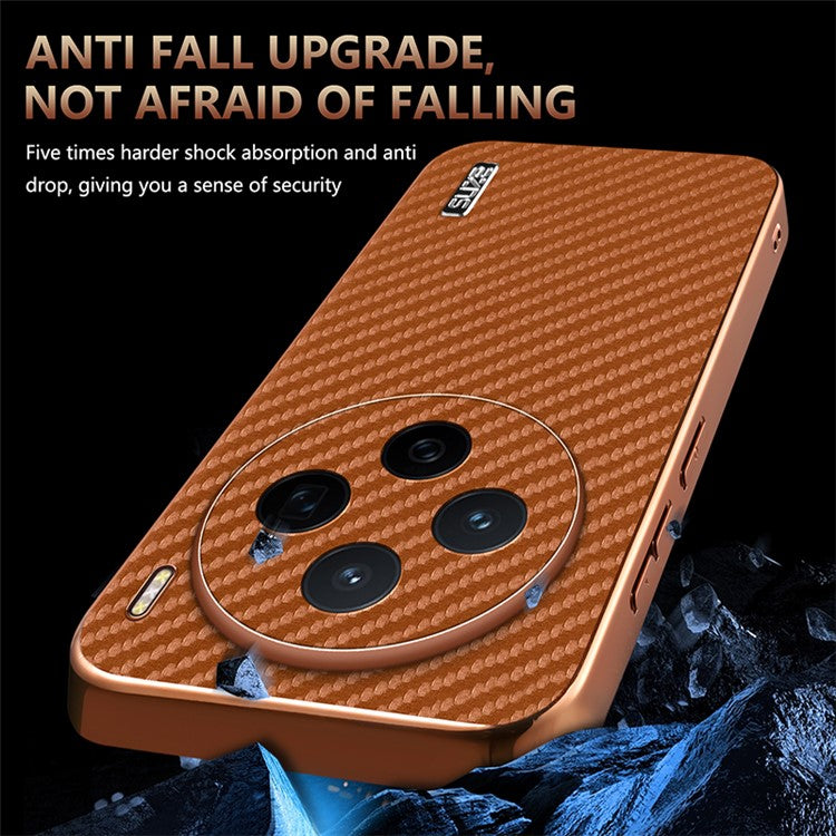 AZNS For vivo X200 5G Case Electroplating Carbon Fiber Texture PU+TPU Phone Cover - Brown