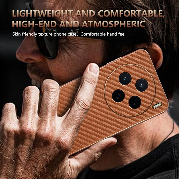 AZNS For vivo X200 5G Case Electroplating Carbon Fiber Texture PU+TPU Phone Cover - Brown