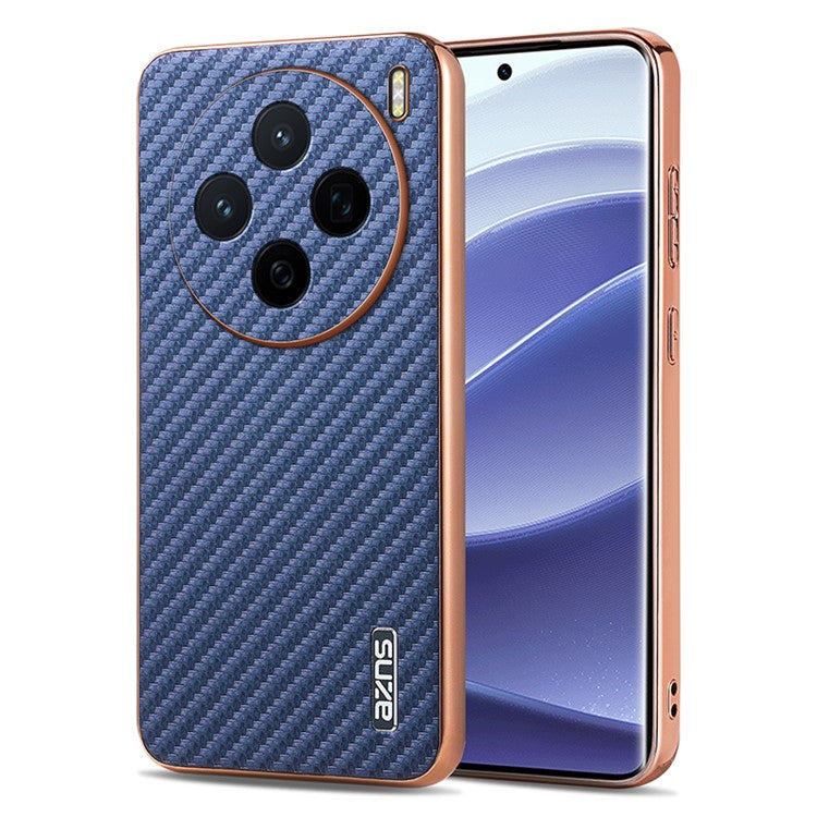 AZNS For vivo X200 5G Case Electroplating Carbon Fiber Texture PU+TPU Phone Cover - Blue